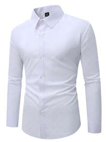 Manfinity Mode Men's Button Down Long Sleeve Slim Fit Business Formal Dress Shirt,Long Sleeve Men Shirt, For Fall Formal, Ceremony - White - View 5
