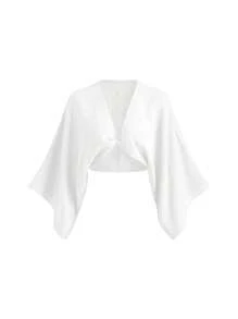 INAWLY Camisa feminina sólida com decote em V profundo e torção frontal, manga comprida, cortada, sexy - Branco - Ver 5