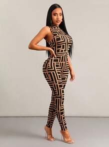 Radiana 几何印花紧身连体裤，适合派对、生日、聚会、购物和度假旅行，夏季 - 彩色 - 查看 4