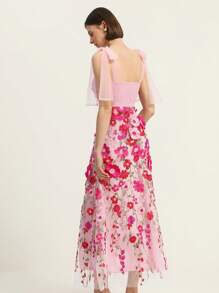 Aveloria Rosie 女士浪漫优雅粉色花卉贴花细肩带蝴蝶结派对礼服 - 彩色 - 查看 2