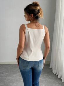 SHEIN Elenzya 大码女式编织V领无袖蝴蝶结装饰高品质法式浪漫优雅吊带背心 - 杏色 - 查看 2
