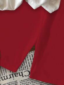 SHEIN Leap Crew Teen Girls' Casual Simple Bow Printed Contrast Color Short Sleeve Loose T-Shirt & Shorts 2pcs Set, Suitable For Summer