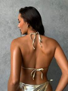 Aloruh 女士比基尼上衣性感优雅，闪亮面料，华丽派对，女士度假，女士沙滩装海滩度假女士比基尼上衣