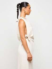 AiiRZ Élégant Top asymétrique à une épaule avec détail de nœud sur le côté. Tenue de vacances, soirée d'été, style de mariage. Blouse de style vacances - Nude - Voir 4