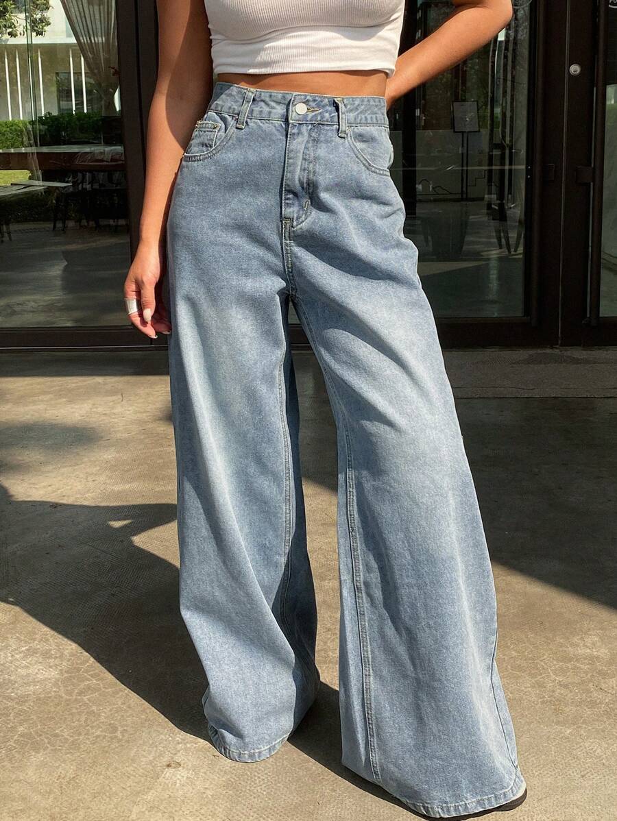 DAZY 女式水洗直筒休闲牛仔裤