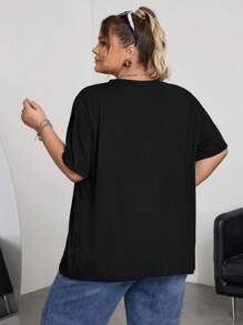 SHEIN CURVE+ Áo thun ren buộc dây phía trước gợi cảm, thích hợp cho mùa hè, trang phục mùa hè cho nữ, phong cách miền Tây cho nữ, phong cách Y2K, phong cách Rave. - màu đen - Xem 2