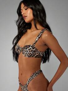 MISSGUIDED Leopard Print Bikini Set Underwire Balconette Top High Cut Bottom Summer Beach Swimming Pool Vacation Resort Wear 2 Pcs Swimsuit Holiday Collection - Multicolor - View 3