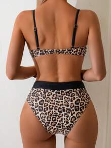 SHEIN Beach Summer Woman Outfits Two Pieces Set, Cheetah Print Color Block Push Up Underwire High Waist Bikini Set, Swimwear Swim Suit For Holiday Vacation - Multicolor - View 4