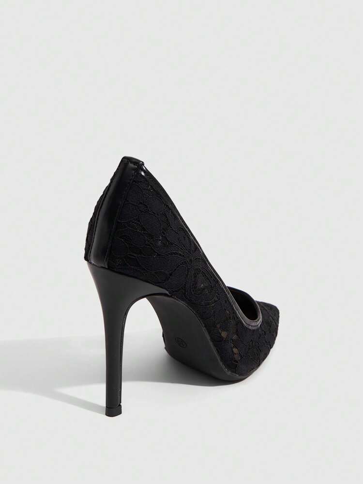 CUCCOO SZL Women's Fashion Black Lace Material Sexy Pointed Toe Stiletto High Heel Pumps, Suitable For Commuting, Dating, Party, Holiday, Wedding And Other Occasions For Christmas Spring Shoes