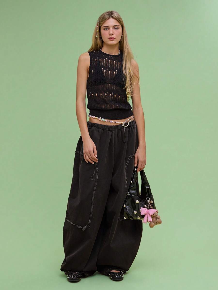 COUREZ Crew Neck Knitted Black Vest Y2K Sexy Winter Clothes For Women Casual Fall Clothes For Women