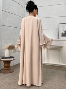 Yasmyna 2pcs Women Elegant Solid Pleated Flare Sleeve Dress & Jacket Set Pleated Dresses For Women - Apricot - View 5