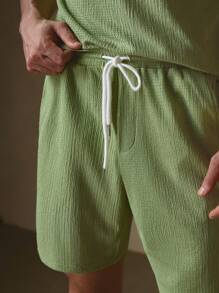 Manfinity VCAY 2pcs/Set Men's Jacquard Knitted Slim Fit Raglan Casual Polo Shirt Set, Suitable For Summer - Green - View 5