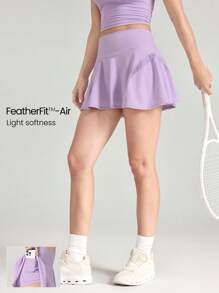 GLOWMODE FeatherFit™-Air Sweat-Wicking Quick-Dry Light Lace Mid-Rise Waist Mini Skirt With Built-In Shorts Side Pockets Non-Slip Grips Yoga Pilates - Mauve Purple - View 1