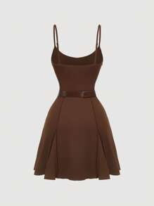 SHEIN MOD Women's Brown Sleeveless Knit Mini Dress, Suitable For Music Festivals,Graduation Dresses - Mocha Brown - View 2