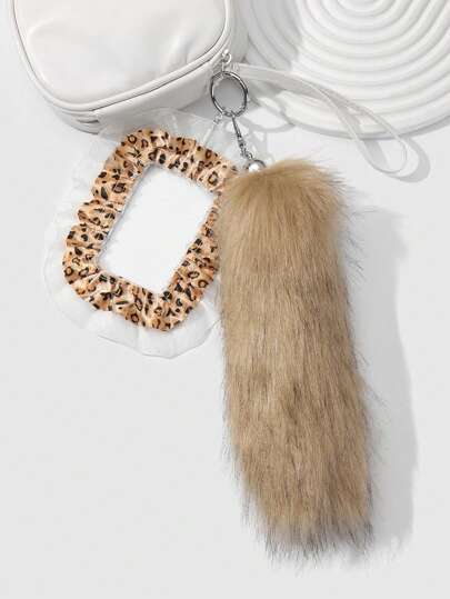 Grunge Punk 1pc Retro Cute Fashion High-Quality Artificial Fur Animal Tail & Lace Mesh Card Holder With Lanyard, Suitable For Women And Girls, Daily Use Or Holiday Gift