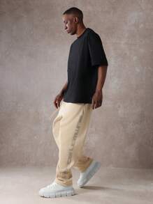 SUMWON Premium Athletic Jogger Sweatpants With Side Logo Print Elastic Cuffs Casual Workout Running Training Loungewear Fall Winter Streetwear Athleisure - Khaki - View 2