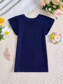 Baby Girls' Simplistic Round Neck Short Sleeve Turtle Print Sleep Dress  Cheap Baby Girl Clothes Infant Girl Clothes Dress Baby Girl Dinosaur Clothes Baby Girls Cheap Clothes - Navy Blue - View 2