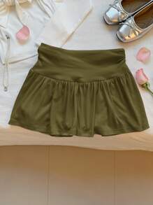 Comfortcana Women's Casual Knitted Mini Skirt In Army Green With Ruffle Hem Detail - Army Green - View 5