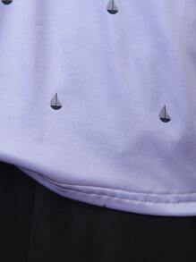 SHEIN 2 件套年轻男孩帆船印花短袖 T 恤和短裤套装