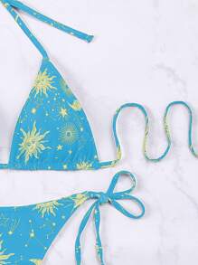 SHEIN Swim Sun, Moon & Star Print Bikini Set, For Vacation & Beach - Multicolor - View 7