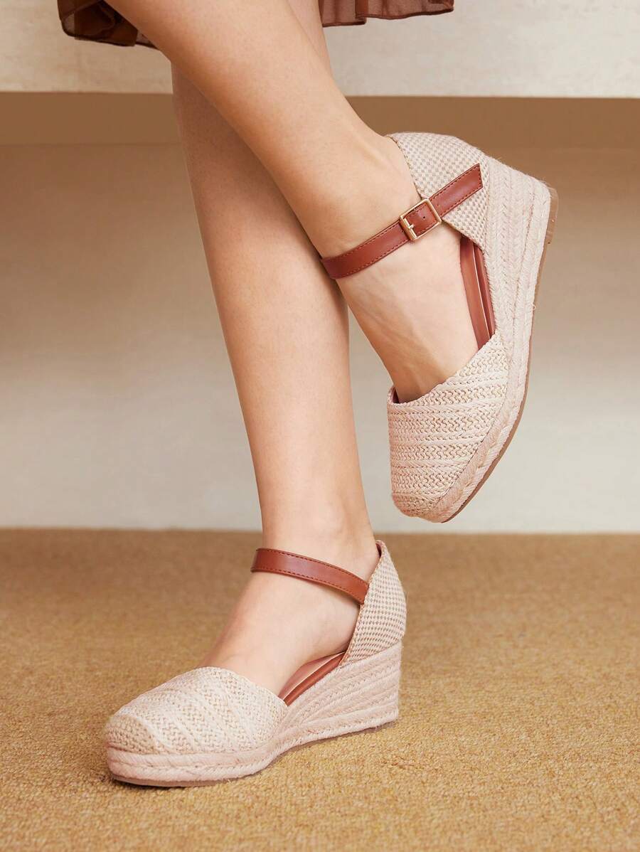 Styleloop 女士编织坡跟凉鞋，纯色踝带厚底鞋，适合所有季节