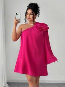 SHEIN Clasi 女士露肩花卉印花玫瑰红色迷你鸡尾酒连衣裙，夏季 - 玫紅色 - 查看 4