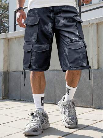 Bermudas casuales de hombre con bolsillos múltiples y estampado digital de moda