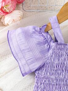 Girls Casual Baby Purple Summer Fairy Dress,Sleeveless Drawstring Waist Shift Holiday Outfits,Matching Family Vacation,School Classy Christmas Dress - Purple - View 4