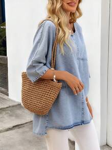 EMERY ROSE 女士休闲圆领 3/4 袖牛仔套头衫