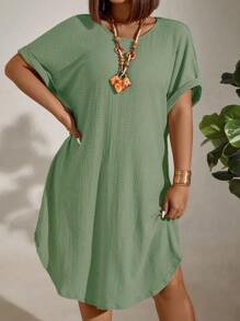 EMERY ROSE Vestido informal de talla grande de unicolor con mangas tipo murciélago - Verde - Ver 5