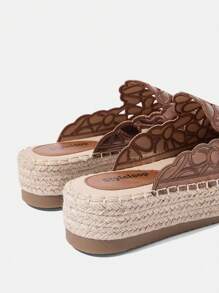 Styleloop Beige Casual Retro Embroidered Thick Bottom Woven Rope Shoes - Rust Brown - View 3