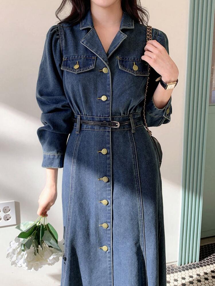 Women's Solid Color Denim Dress, Simple & Fashionable, Suitable For Summer Dress