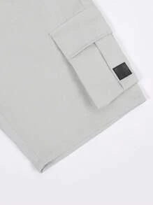 Manfinity Homme 新款男士多口袋休闲工装短裤，时尚百搭，时尚及膝工装短裤 - 淺灰色 - 查看 7