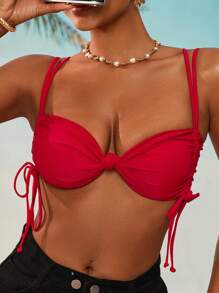SHEIN Swim Women's Solid Color Twist Design Sexy Bikini Top For Summer Beach - Red - View 5