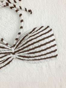 Swim Mod Holiday Beach Striped Halter Bikini Top - Multicolor - View 3