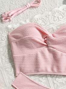 SHEIN Swim 2pcs Women's Spaghetti Strap Tankini Swimwear Set, Sweet Pink Versatile Casual Beach/Pool Party Swimwear - Pink - View 4