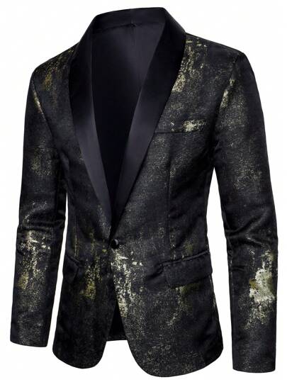 Manfinity AFTRDRK Men's Shiny Gold Shawl Collar Party Blazer, Prom, Party