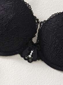 1pc Padded Lace Lift & Support Women's Underwire Bra Lingerie - Black - View 3