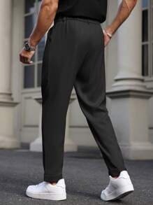 Calvornis Manfinity Bizformal 男士直筒休闲裤，复古英伦风百搭长裤，男友礼物，情人节男士礼物 - 黑色 - 查看 2