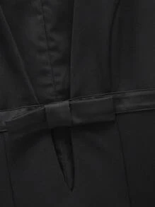 Maija Satin Deep V Black Bow Waist Belt, Simple & Elegant Little Black Dress, Feminine Style For Spring And Summer, Suitable For Festivals