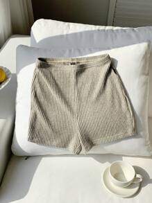 SHEIN Comfortcana Women's Casual Solid Color Ribbed Extra Short Leggings - Apricot - View 6