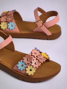 Mini mi Girl's Multicolor Floral Round Toe Playful PU Pink Sandals - Cute, & Comfortable