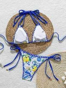 Swim Mod New Summer Fruit Print Shell Trim Cute Women's Bikini Swimsuit