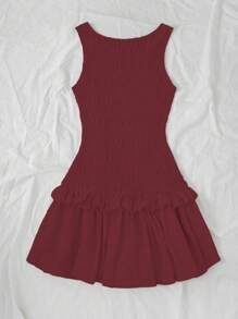 SHEIN Unity Elegant Solid Color Ruffle Hem Mini Dress - Burgundy - View 2