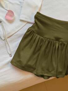 Comfortcana Women's Casual Knitted Mini Skirt In Army Green With Ruffle Hem Detail - Army Green - View 3