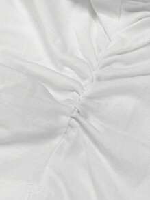 SHEIN Essnce 女款V領短袖T卹，設計師款式，夏季休閒Polo衫，腰長修身剪裁 - 白色 - 查看 12