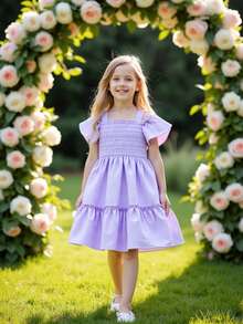 Girls Casual Baby Purple Summer Fairy Dress,Sleeveless Drawstring Waist Shift Holiday Outfits,Matching Family Vacation,School Classy Christmas Dress - Purple - View 2
