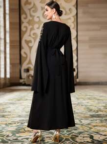 Layrah Bata de abaya otomana con cristales, modesta kaftan - Negro - Ver 2