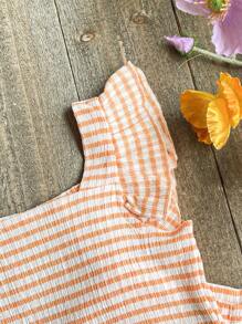 Baby Girl Striped Print Ruffle Trim Wrinkled Top With Shorts - Orange - View 3