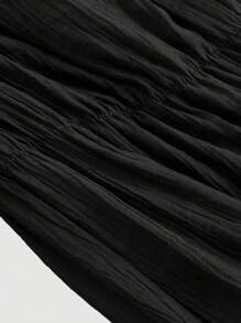 SHEIN MOD Áo cánh thanh lịch màu trơn cổ tim tay đèn lồng xếp nếp buộc phía trước cho nữ xuân hè - màu đen - Xem 4